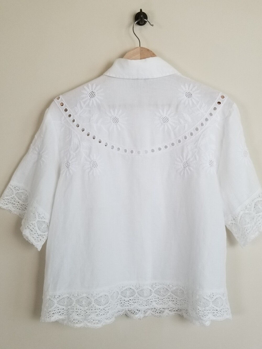 Madewell Embroidered Lace Linen Blend Button Up Top Size Small NWT - Picture 7 of 9